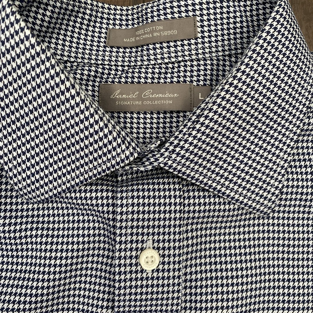 Daniel Cremieux Signature Shirt Blue Houndstooth Long Sleeve Cotton Men Large
